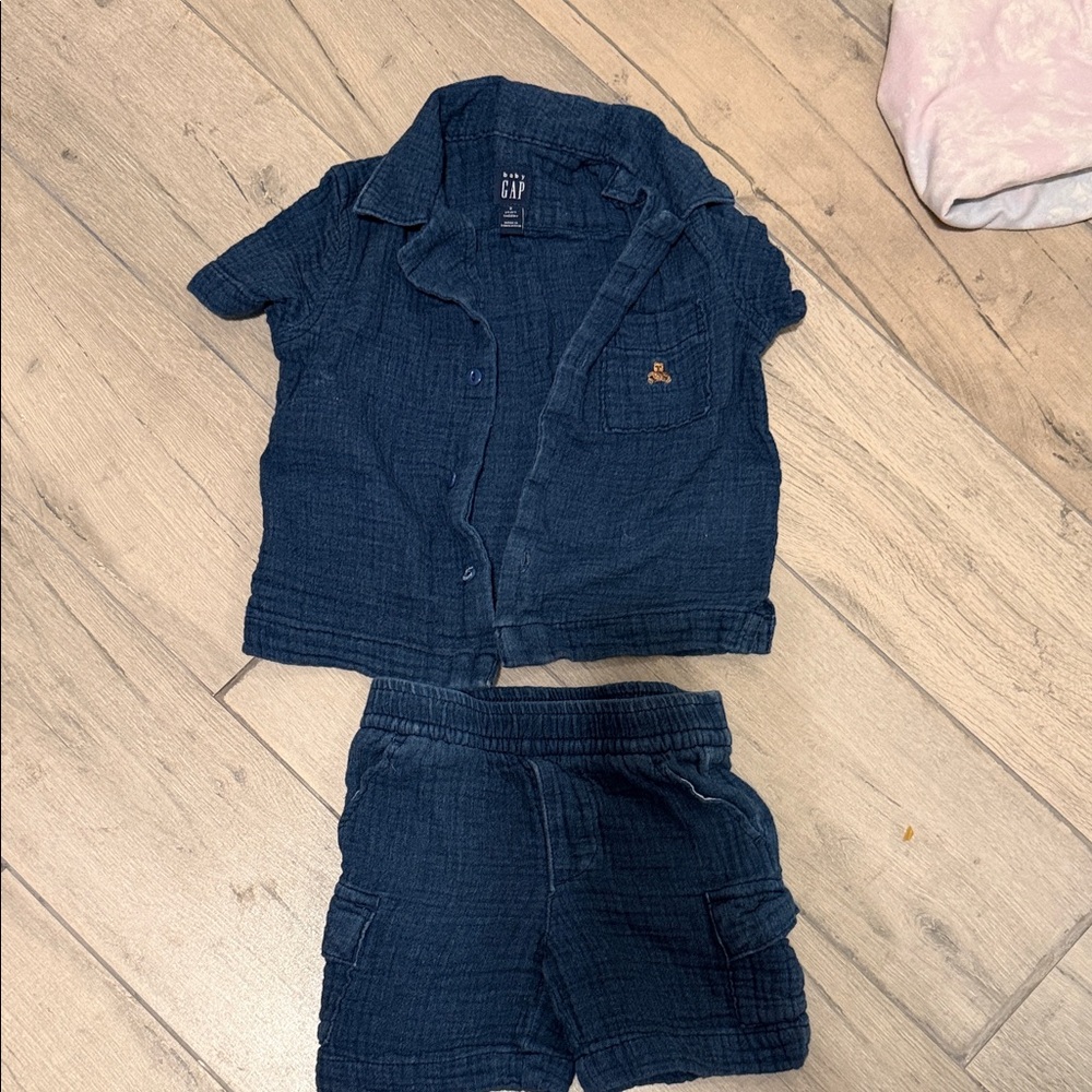 GAP Kids Dark Blue Textured Shirt and Shorts Set